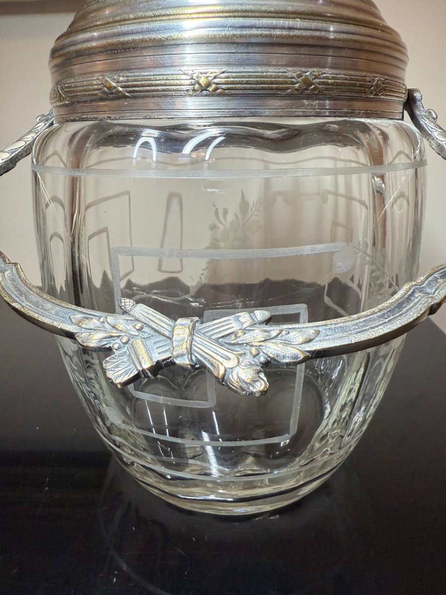 Crystal Biscuit Jar With Silver-plated Metal Frame.-photo-5