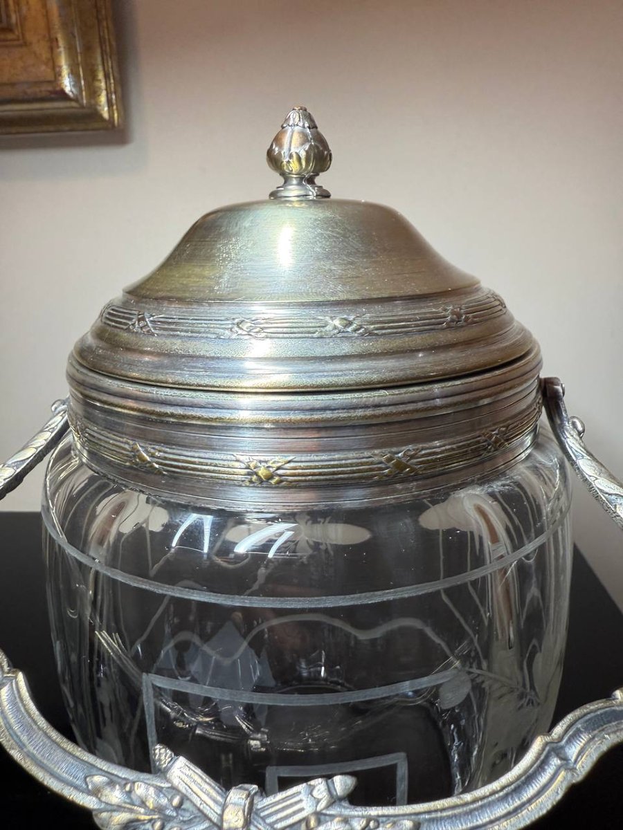 Crystal Biscuit Jar With Silver-plated Metal Frame.-photo-6