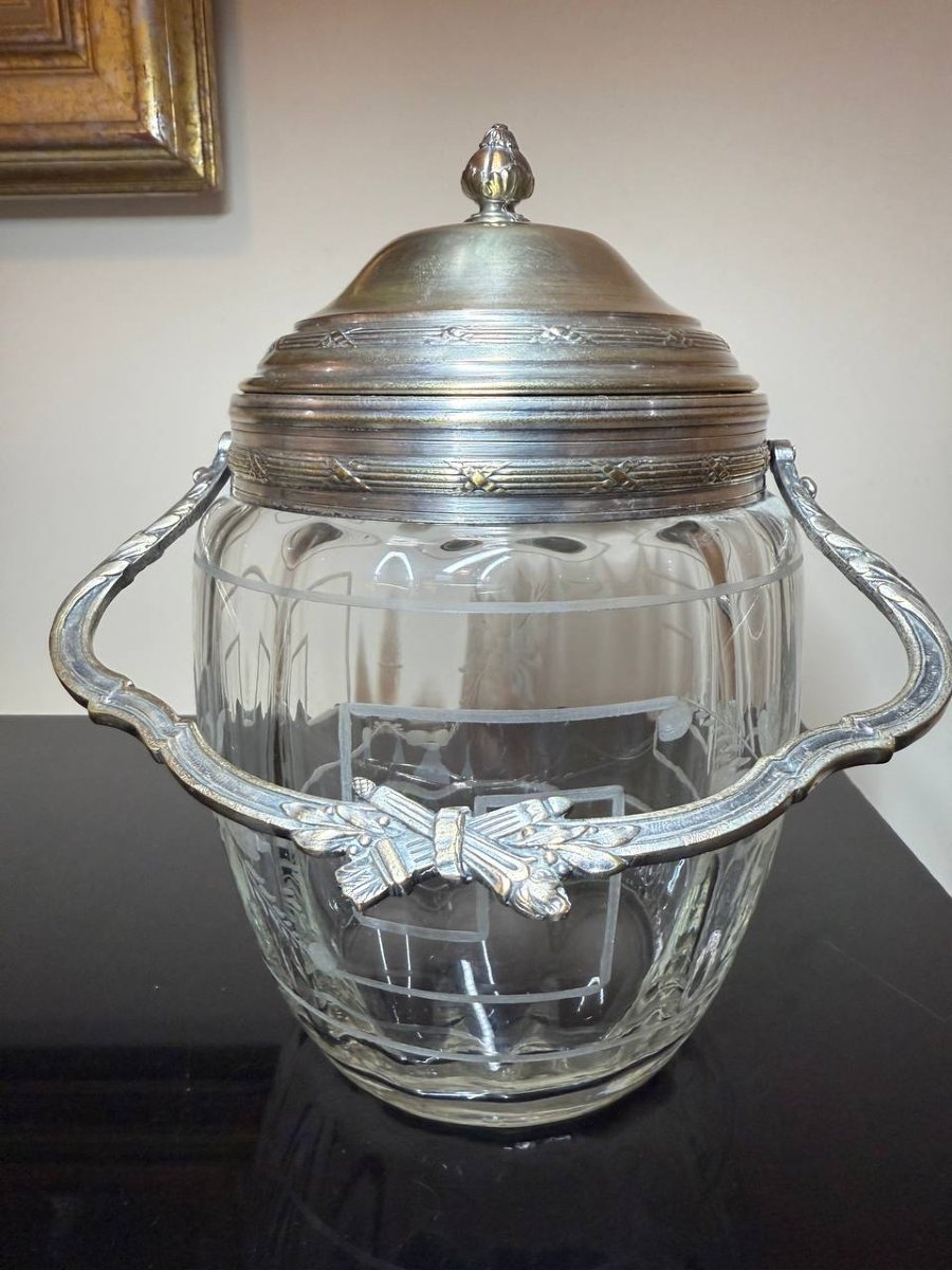 Crystal Biscuit Jar With Silver-plated Metal Frame.-photo-7