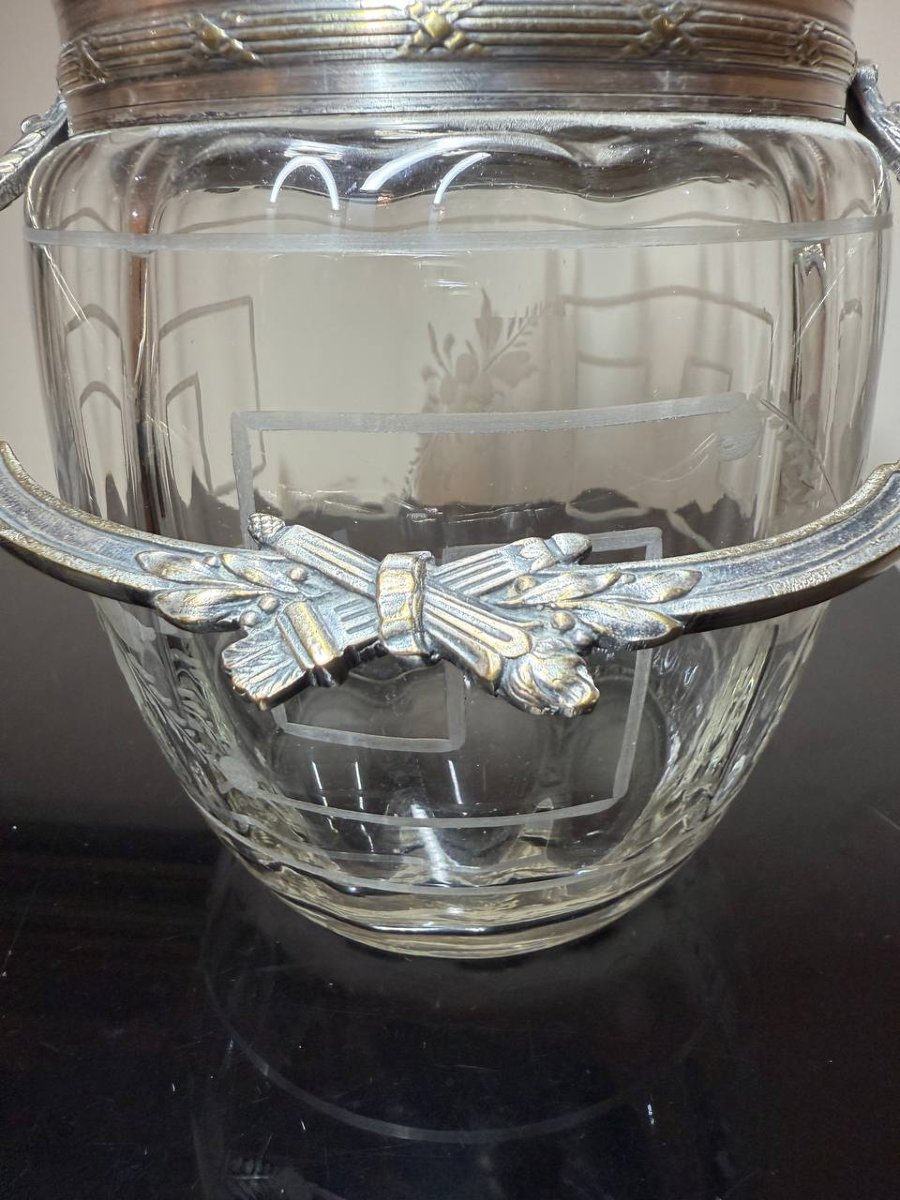 Crystal Biscuit Jar With Silver-plated Metal Frame.-photo-8