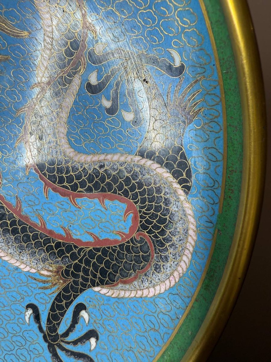 Assiette de présentation dragon asiatique en émail cloisonné-photo-2