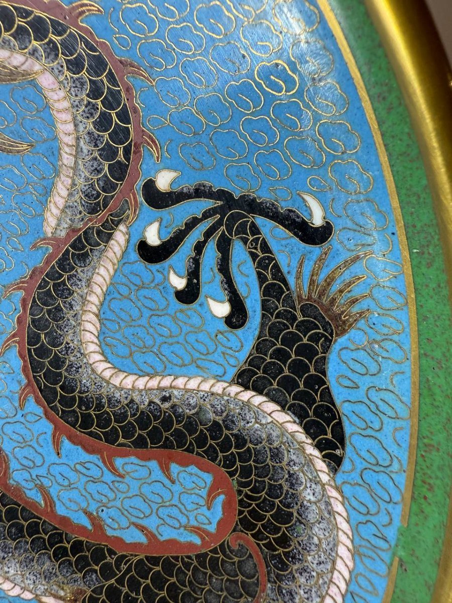 Assiette de présentation dragon asiatique en émail cloisonné-photo-3