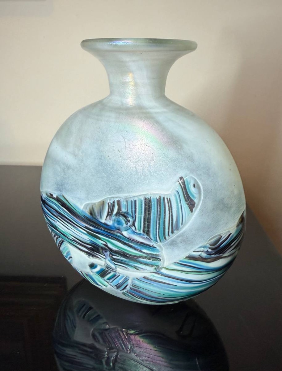 Vase « Lollipop » en verre soufflé de l’île de Wight, d’après Michael Harris.