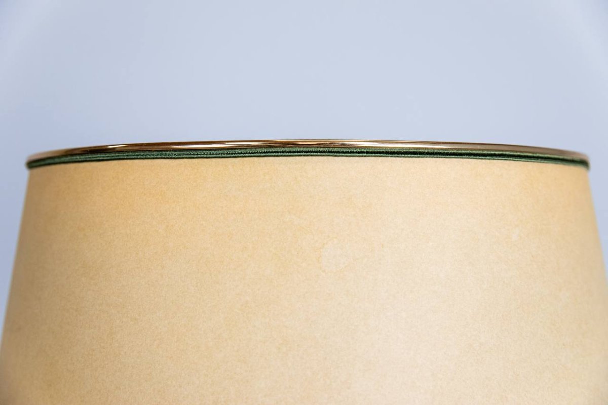 LAMPE EN CUIR ET MÉTAL DORÉ MAISON LE DAUPHIN 1970-photo-7