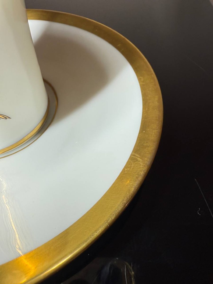 Tasse et sous tasse  en porcelaine Limoges , décor Aigle Impérial-photo-4