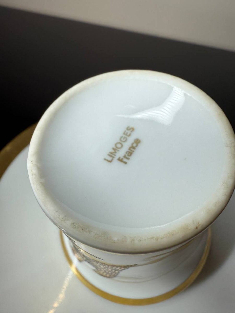 Tasse et sous tasse  en porcelaine Limoges , décor Aigle Impérial-photo-5