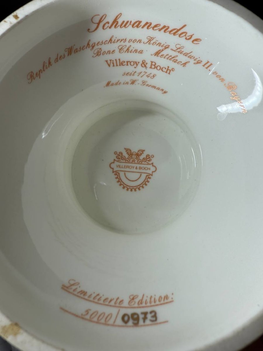 Drageoir, Swan Box Villeroy & Boch, Mettlach, Second Half Of The 20th Century.-photo-7