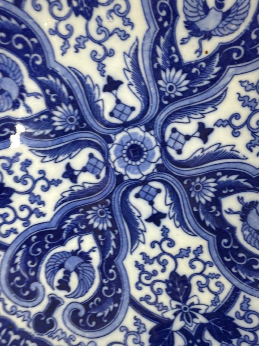 Japanese Igezara Porcelain Dish, Phoenix Motif, Circa 1900-photo-2