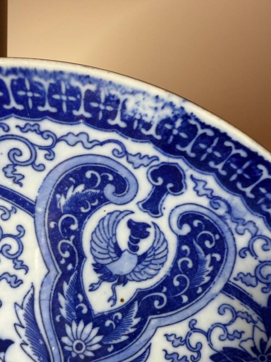 Japanese Igezara Porcelain Dish, Phoenix Motif, Circa 1900-photo-3