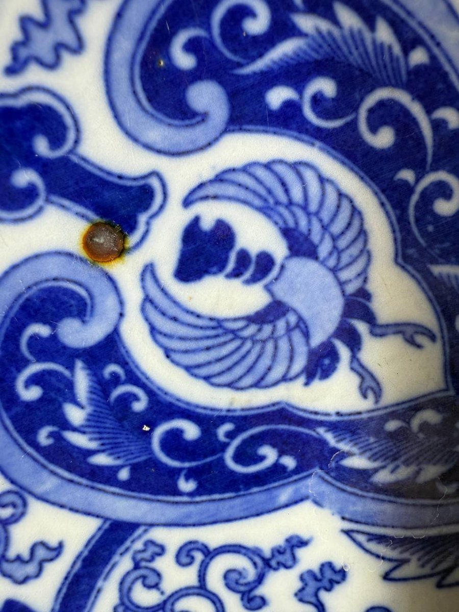 Japanese Igezara Porcelain Dish, Phoenix Motif, Circa 1900-photo-1