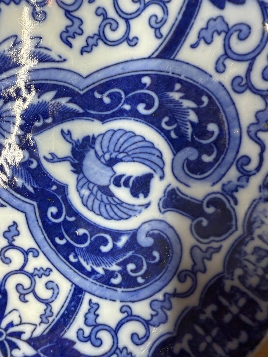 Japanese Igezara Porcelain Dish, Phoenix Motif, Circa 1900-photo-2