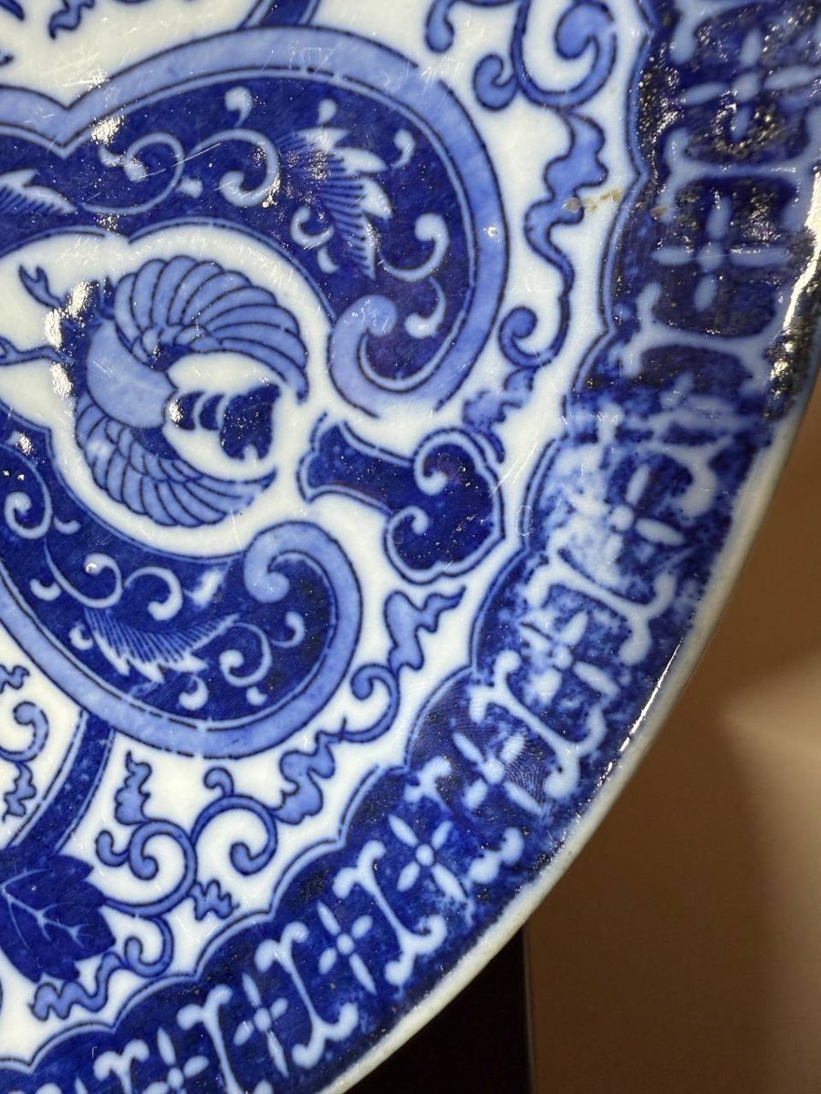 Japanese Igezara Porcelain Dish, Phoenix Motif, Circa 1900-photo-8