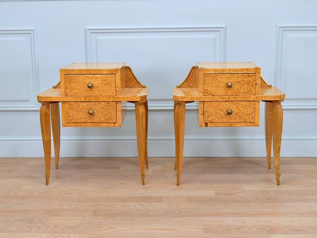 Side Tables Or Bedside Tables, Karelian Birch Nightstands, Art Deco-photo-2