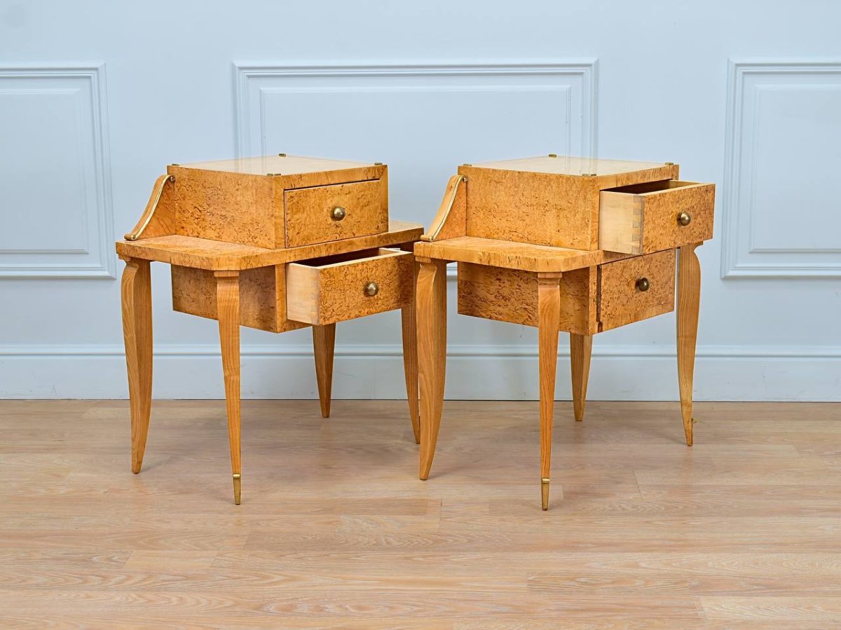 Side Tables Or Bedside Tables, Karelian Birch Nightstands, Art Deco-photo-3