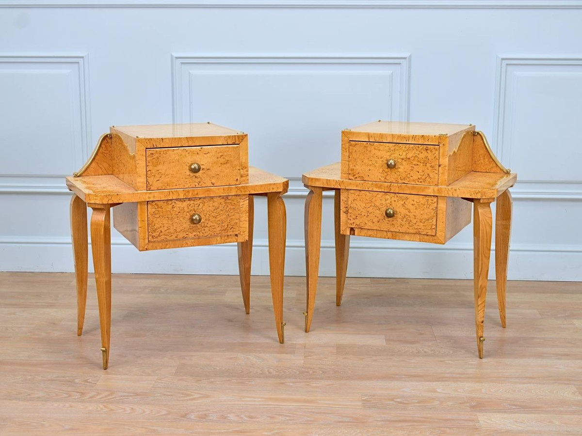 Side Tables Or Bedside Tables, Karelian Birch Nightstands, Art Deco