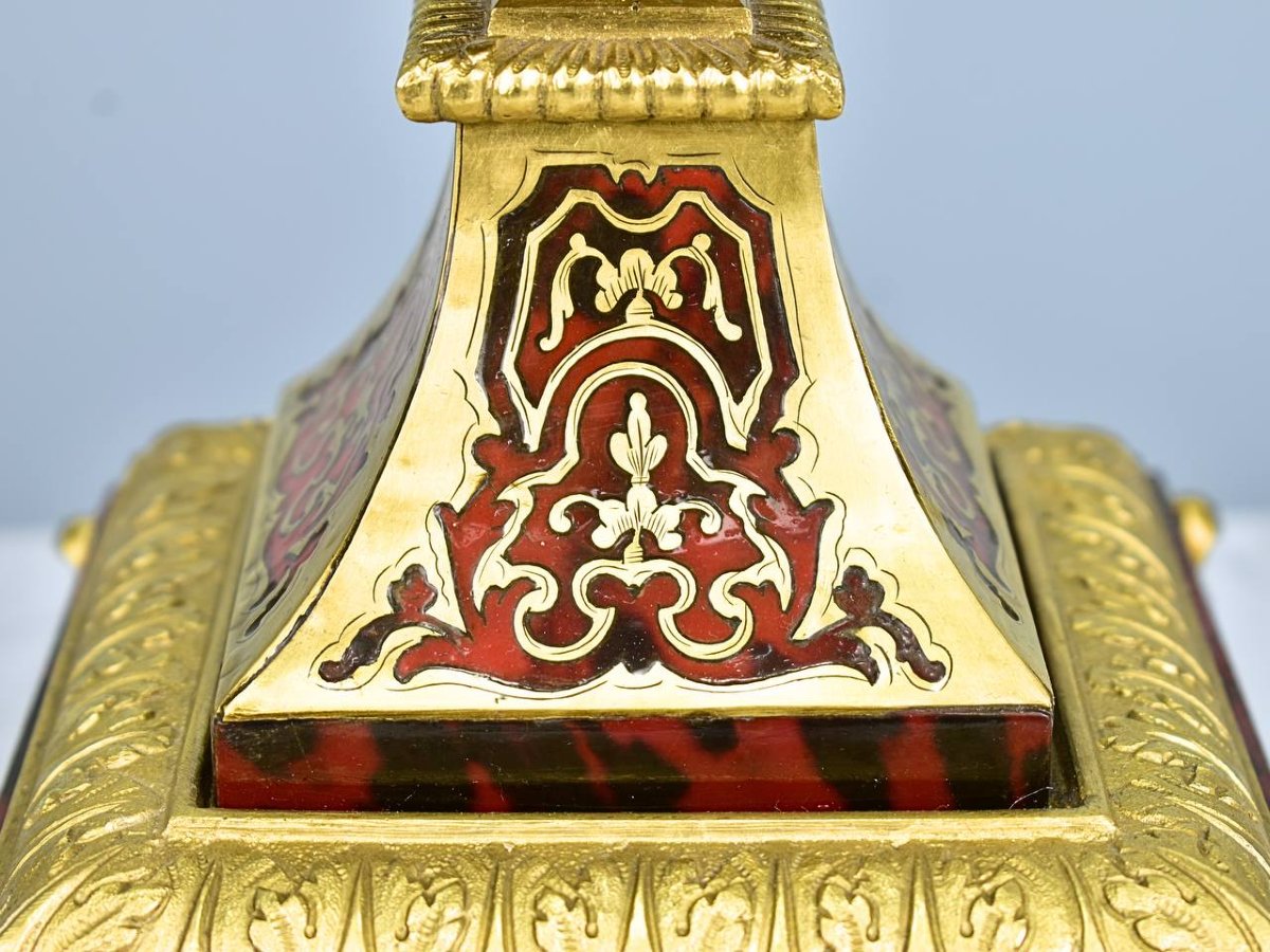 Paire de Candelabres, chandeliers en marqueterie Boulle et en Bronze époque Napoléon III-photo-6