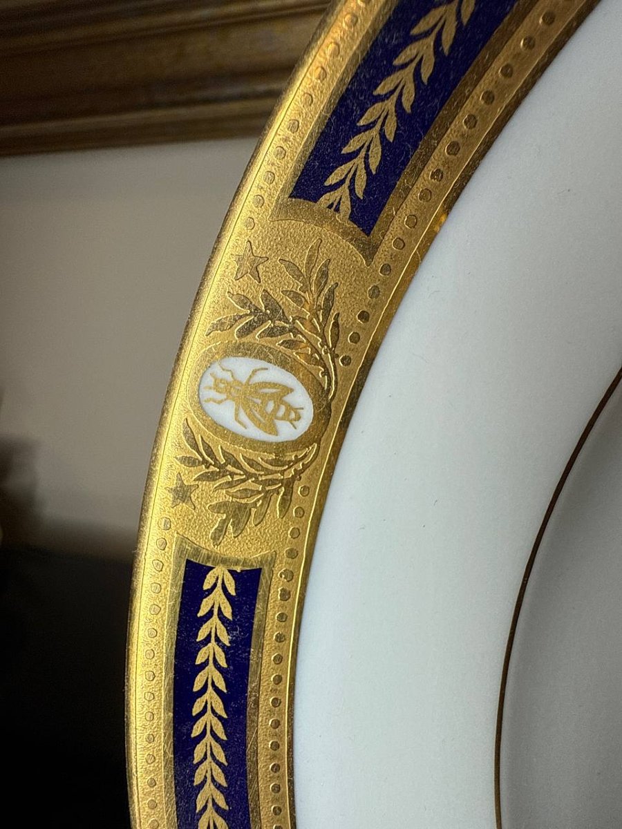 Limoges Porcelain Plate, France - "the Blue Bees" Pattern-photo-2