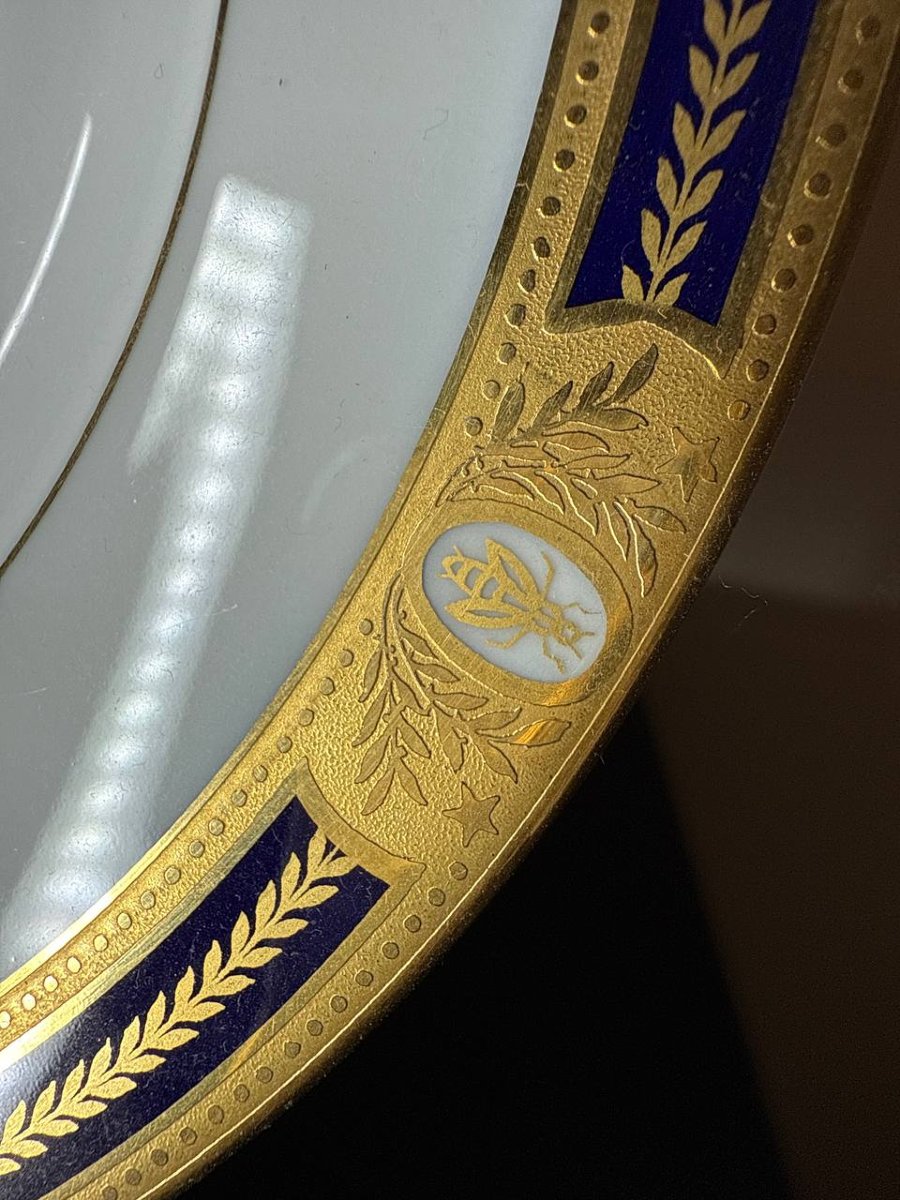 Limoges Porcelain Plate, France - "the Blue Bees" Pattern-photo-3