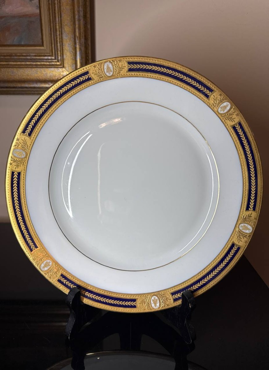 Limoges Porcelain Plate, France - "the Blue Bees" Pattern