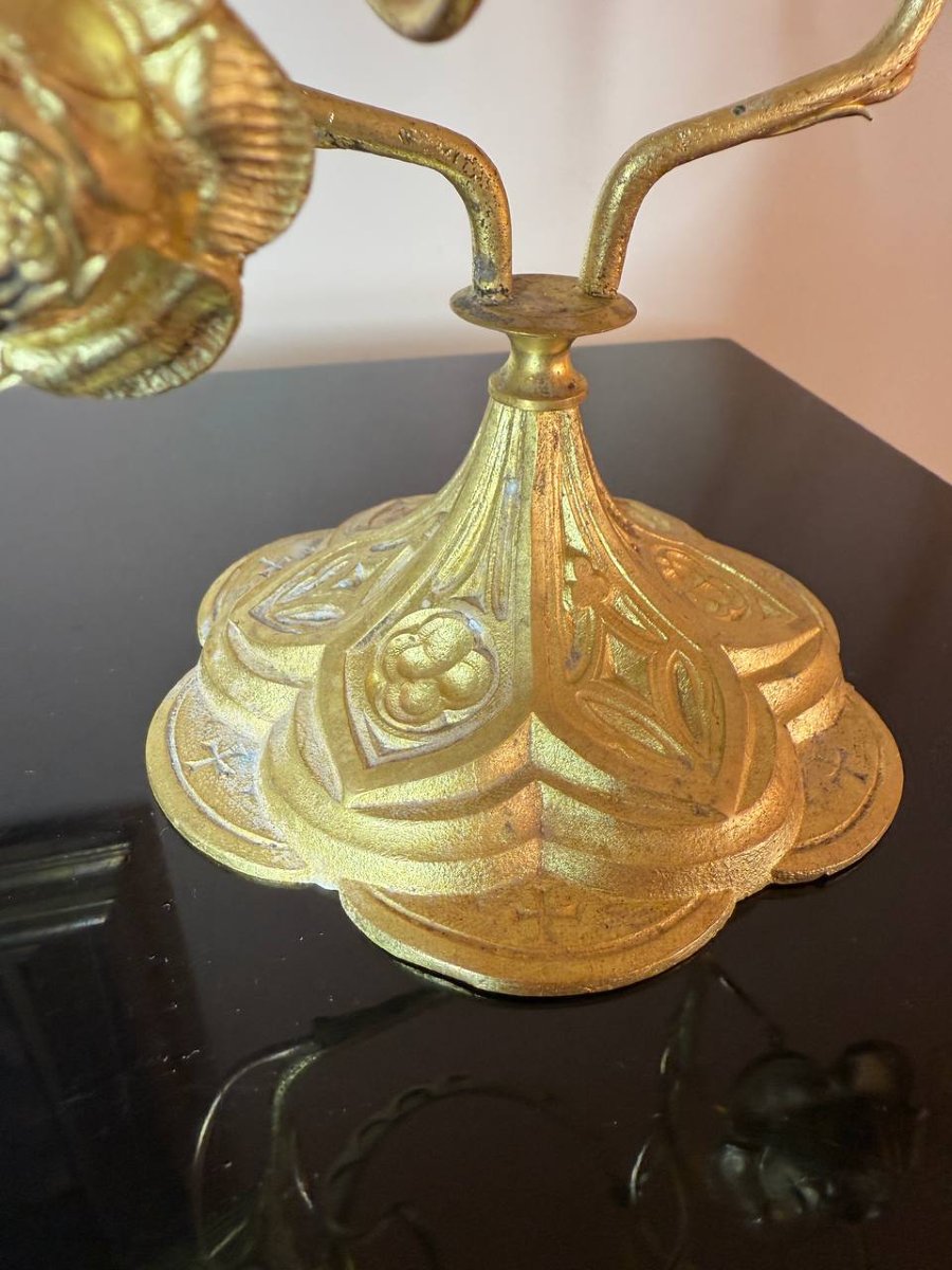 Church Altar Night-light In Bronze And Chased Brass.-photo-3