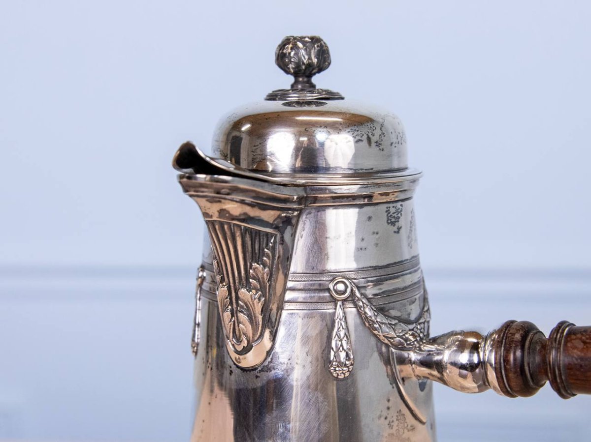 CHOCOLATIÈRE EN ARGENT MASSIF MANCHE BOIS-photo-2