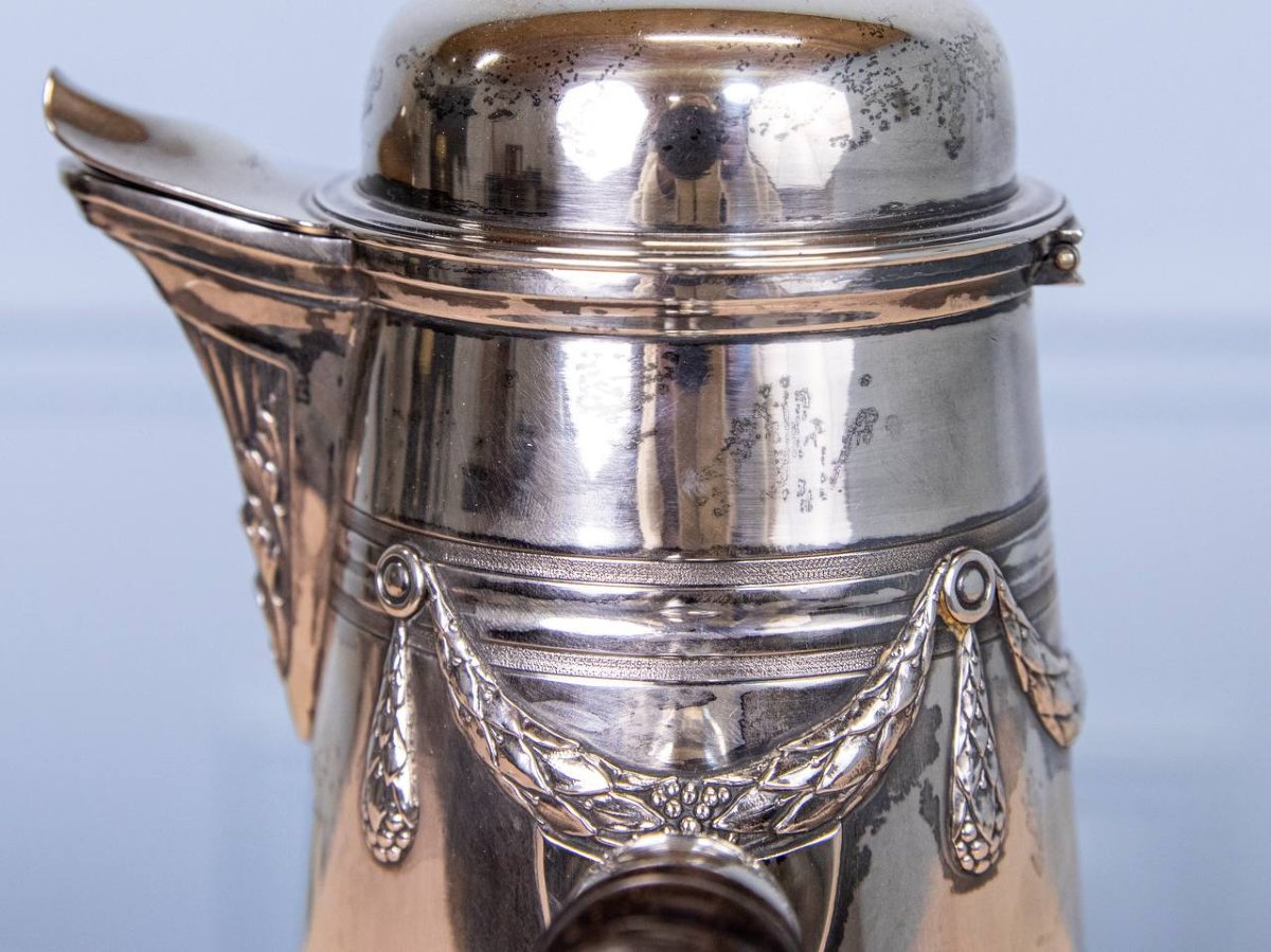 CHOCOLATIÈRE EN ARGENT MASSIF MANCHE BOIS-photo-4