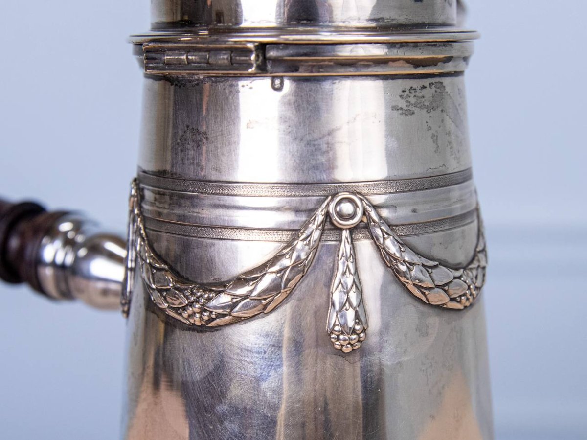 CHOCOLATIÈRE EN ARGENT MASSIF MANCHE BOIS-photo-2