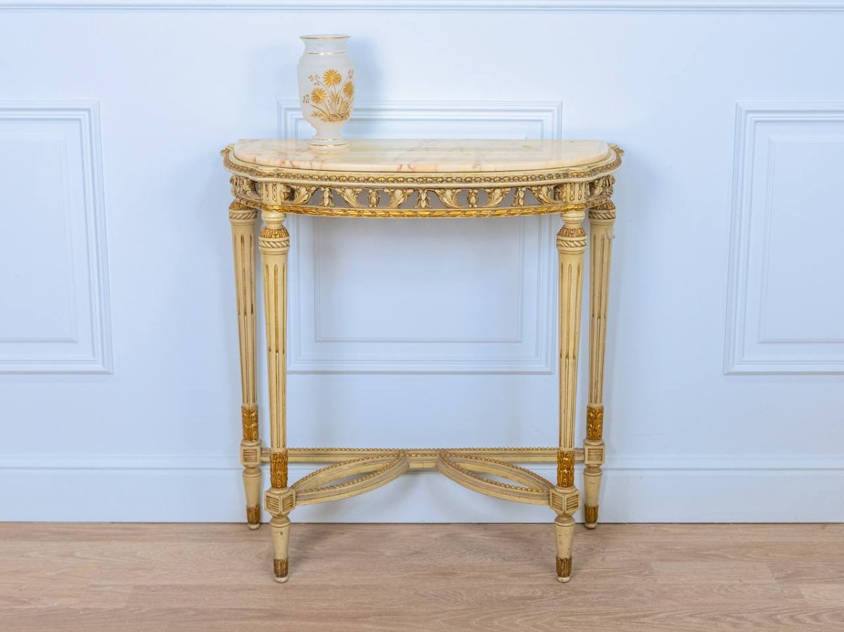 CONSOLE EN BOIS DE STYLE LOUIS XVI AVEC PLATEAU EN MARBRE-photo-2
