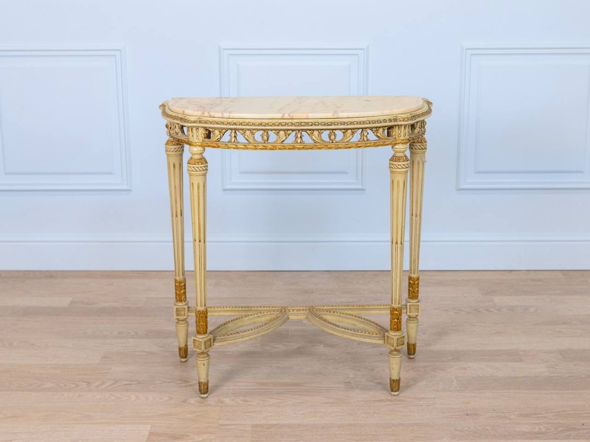 CONSOLE EN BOIS DE STYLE LOUIS XVI AVEC PLATEAU EN MARBRE-photo-3