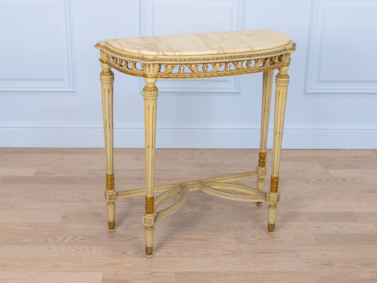 CONSOLE EN BOIS DE STYLE LOUIS XVI AVEC PLATEAU EN MARBRE