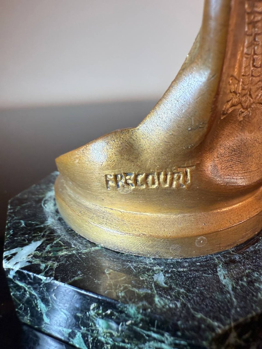 Bronze Gousset Watch Holder, Signed Frecourt-photo-7