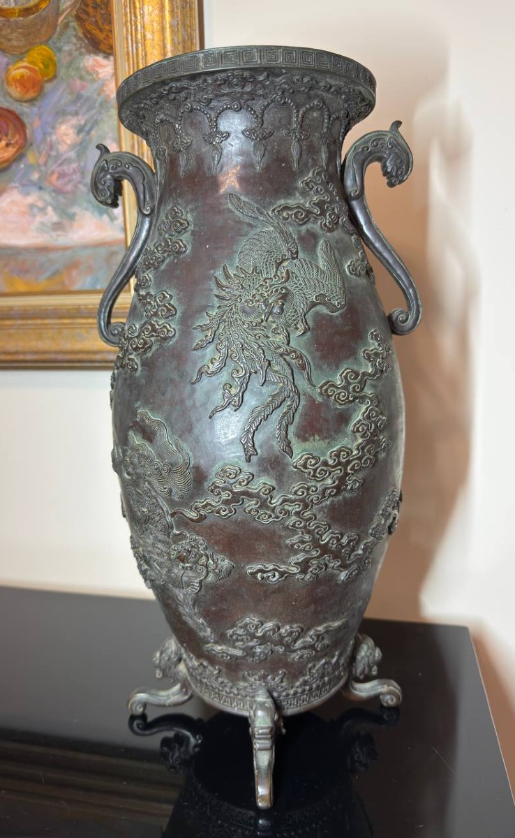 Japan, Bronze Vase By Oshima Joun, Meiji Period