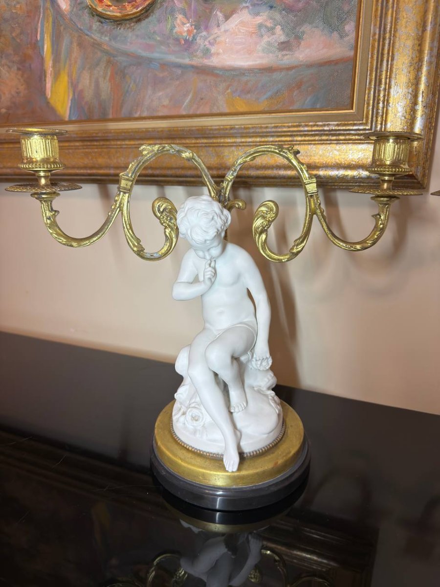 PAIRE DE BISCUITS MONTÉS ET BRONZE , EPOQUE NAPOLÉON III-photo-3