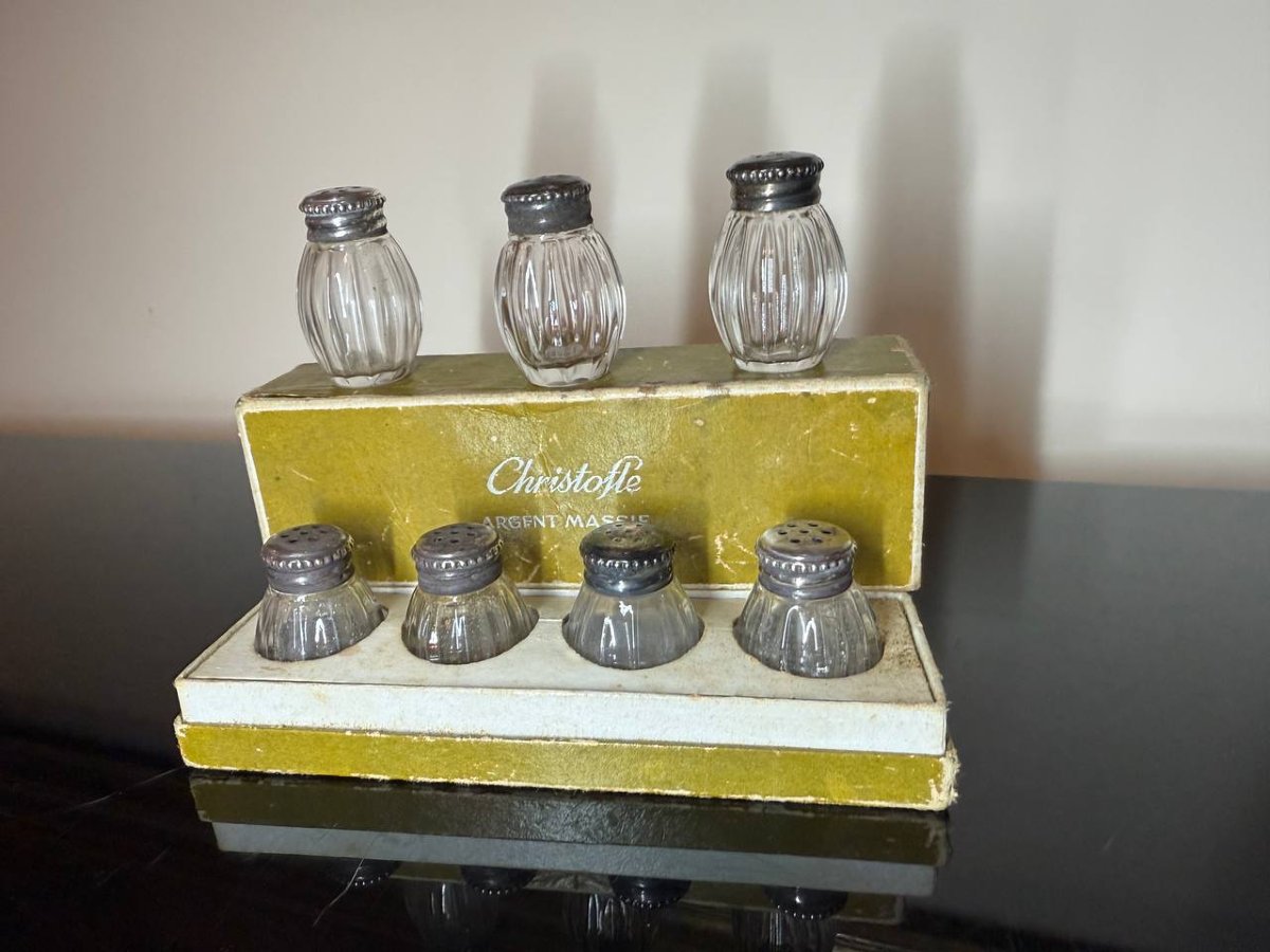 Christofle 7 salières cristal et argent massif.-photo-3