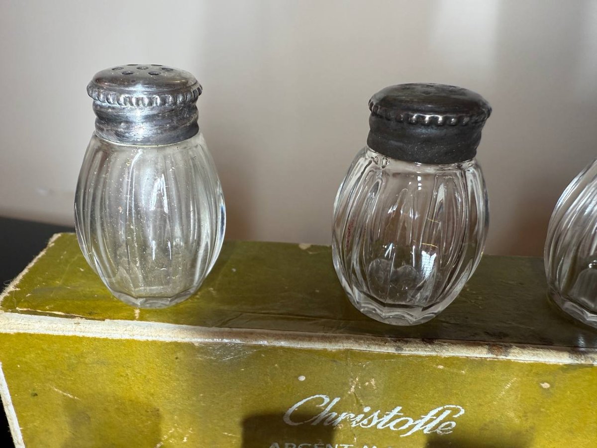 Christofle 7 salières cristal et argent massif.-photo-2