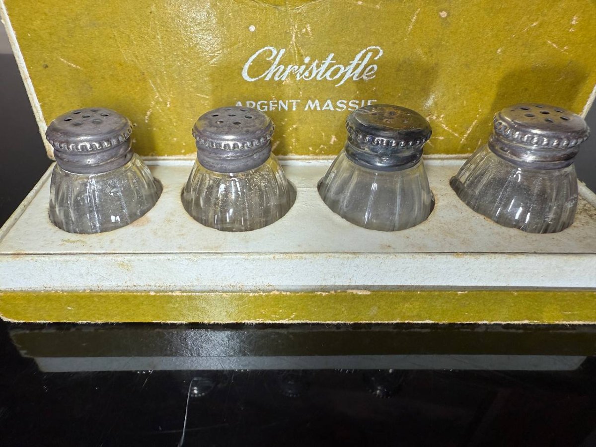 Christofle 7 salières cristal et argent massif.-photo-3