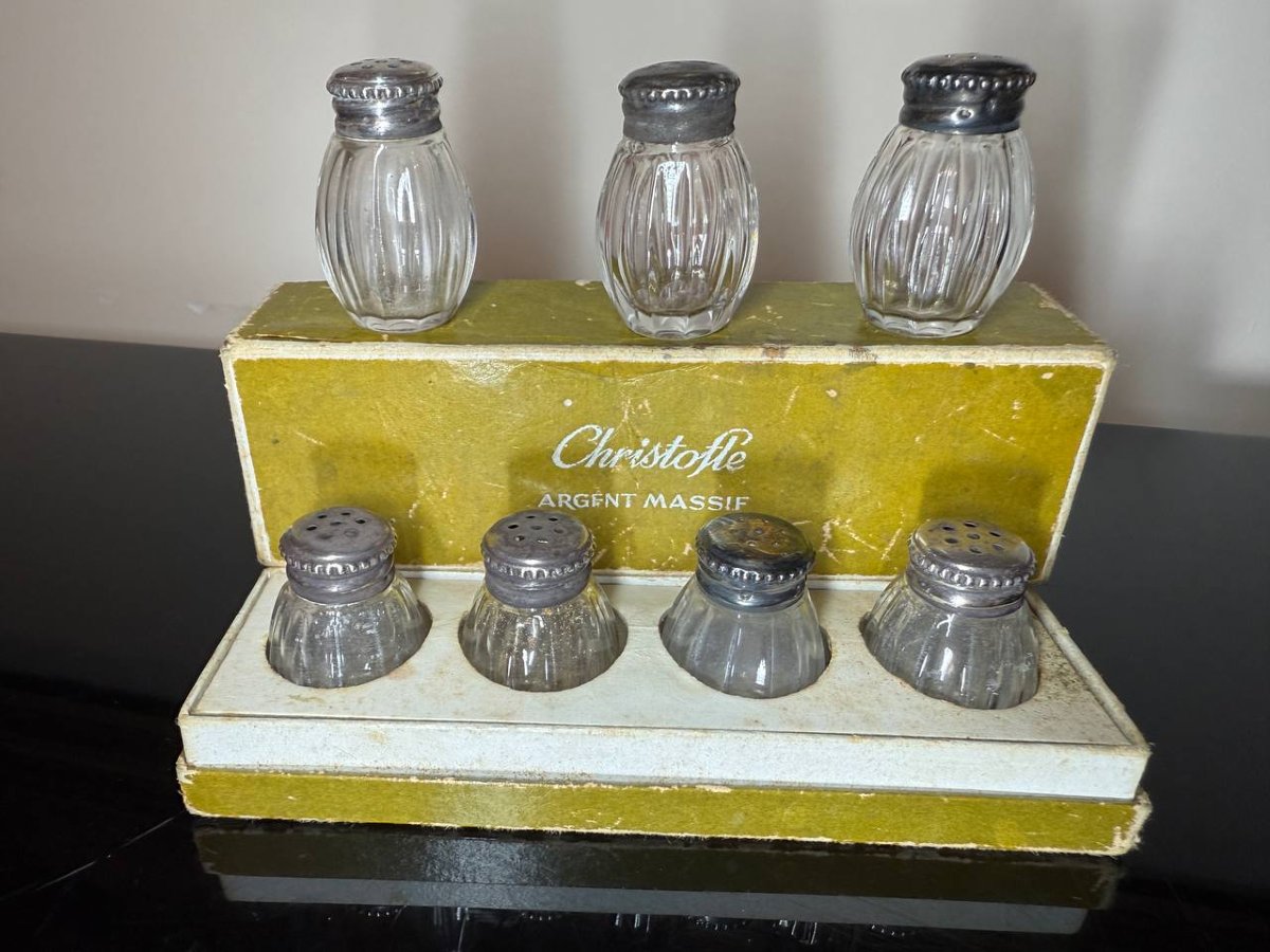 Christofle 7 salières cristal et argent massif.-photo-4