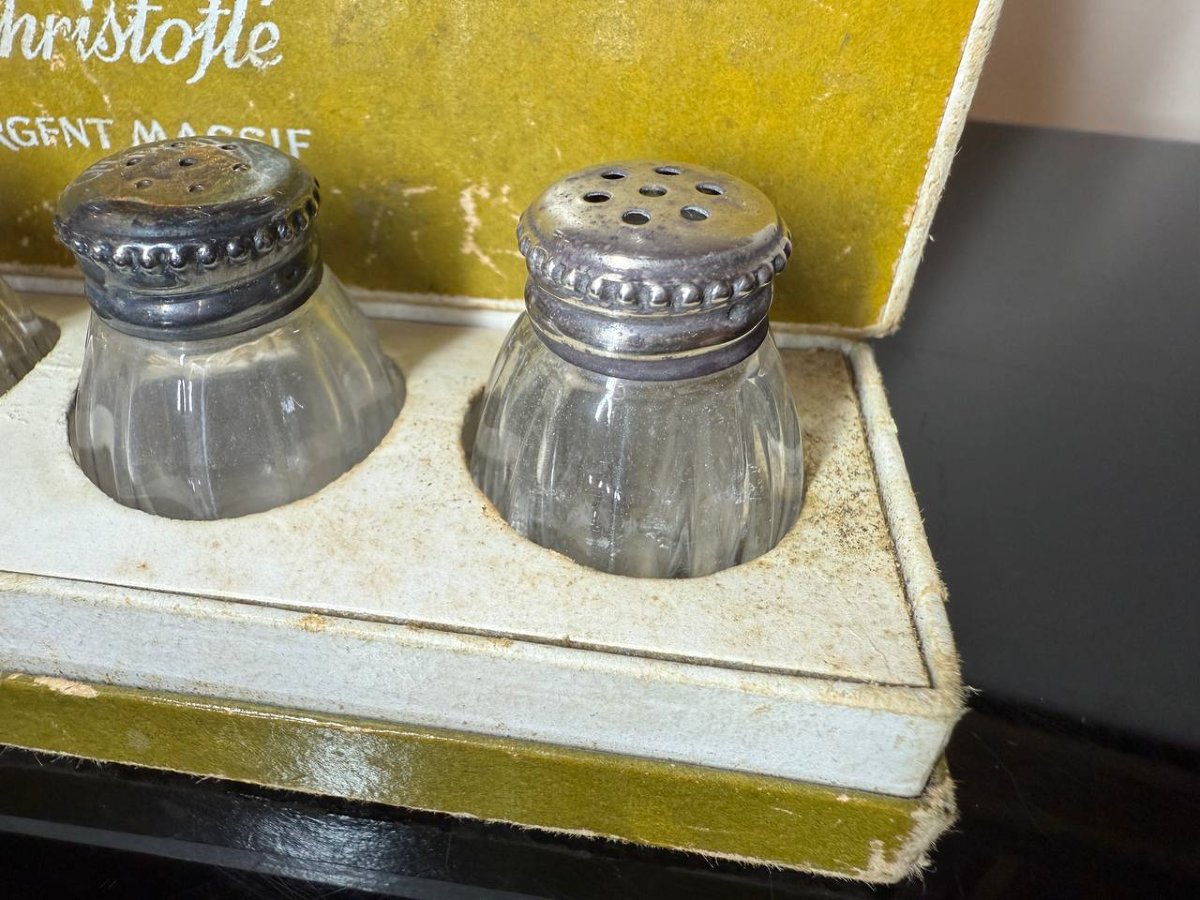 Christofle 7 salières cristal et argent massif.-photo-5