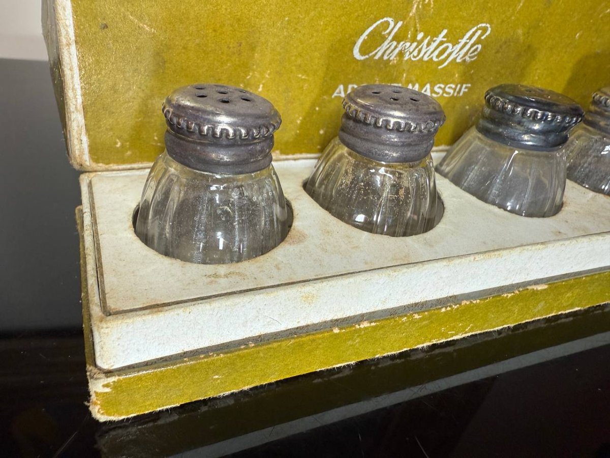 Christofle 7 salières cristal et argent massif.-photo-6