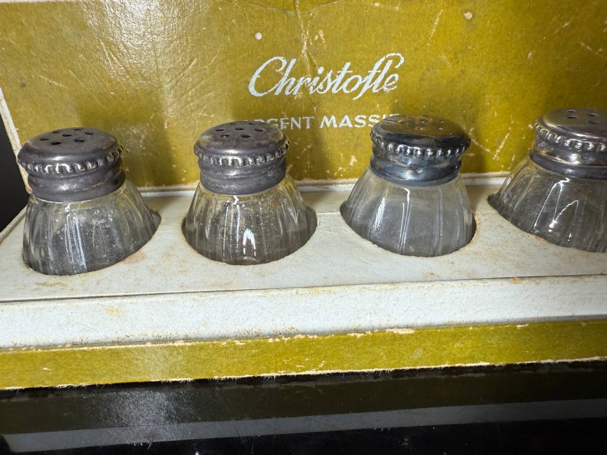 Christofle 7 salières cristal et argent massif.-photo-7