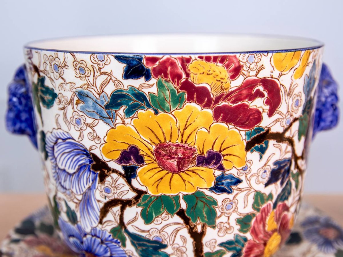 Céramique DE LA MANUFACTURE DE GIEN AU DÉCOR PEINT MAIN AUX PIVOINES.-photo-3