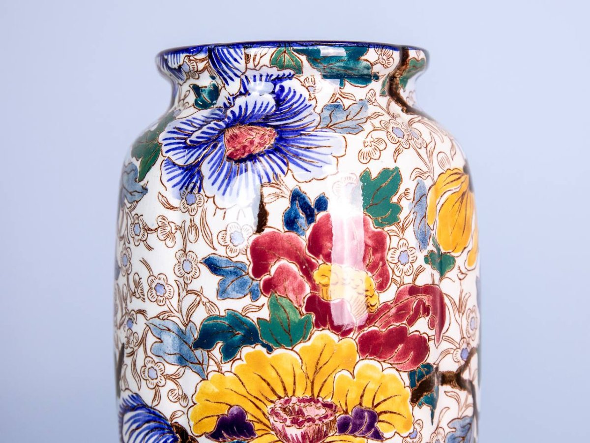 Céramique DE LA MANUFACTURE DE GIEN AU DÉCOR PEINT MAIN AUX PIVOINES.-photo-4