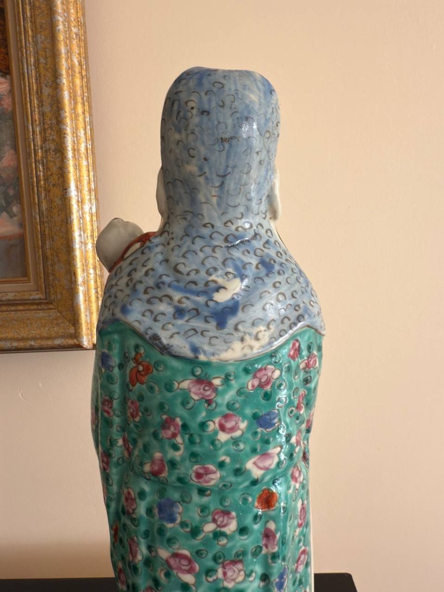 Large Pink Family Porcelain Figurine Representing The Taoist Immortal Lu Dongbin-photo-3