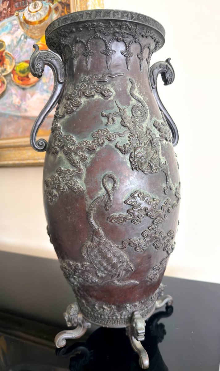 Japan, Bronze Vase By Oshima Joun, Meiji Period