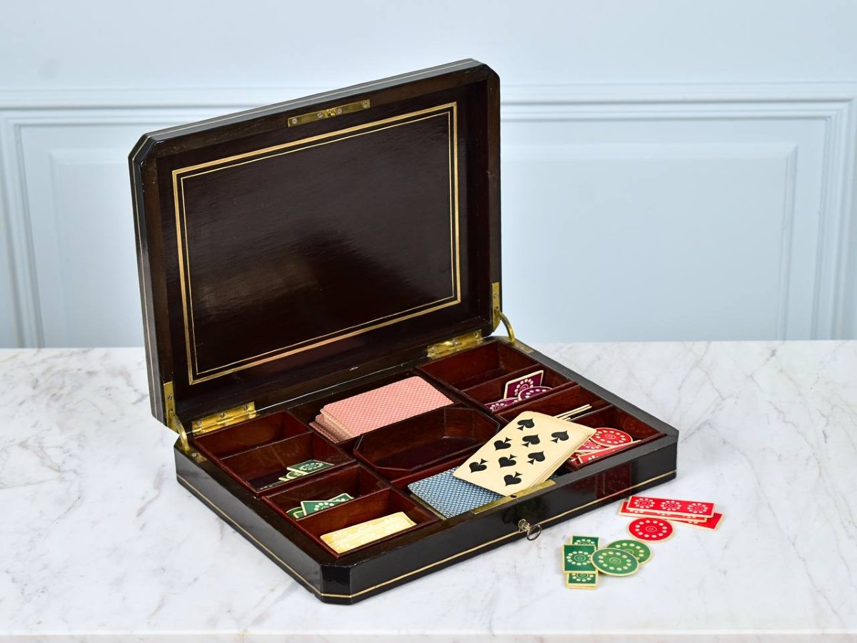 Boulle Marquetry Games Box, Louis XIV Style, Napoleon III Period-photo-2