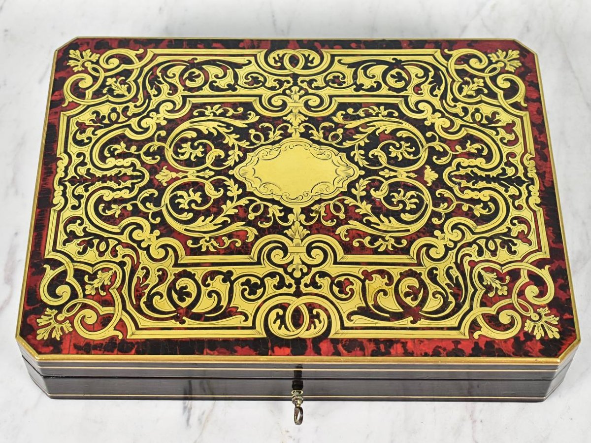 Boulle Marquetry Games Box, Louis XIV Style, Napoleon III Period-photo-4