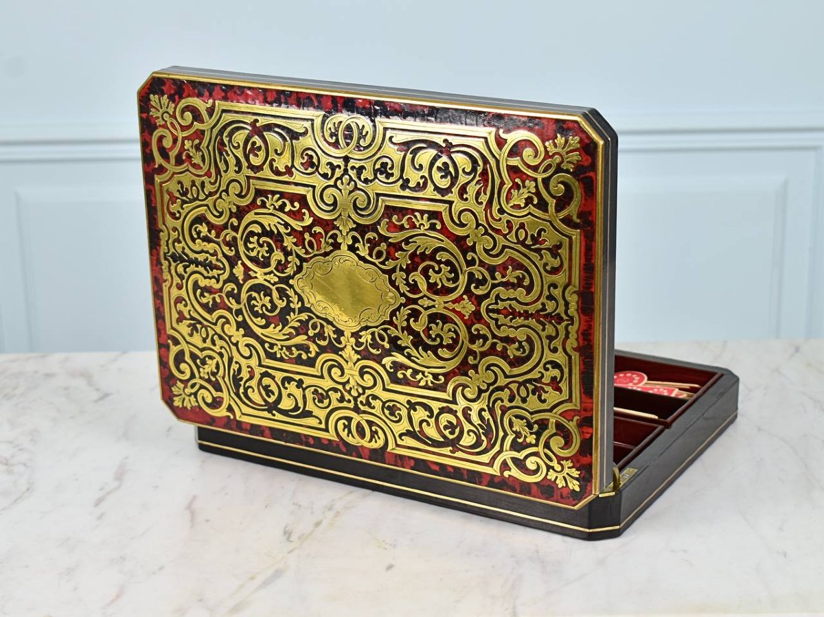 Boulle Marquetry Games Box, Louis XIV Style, Napoleon III Period-photo-8