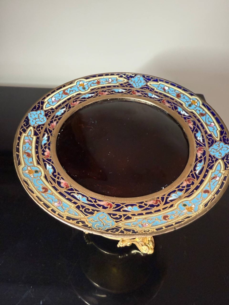 COUPE SUR PIED EN ÉMAIL CLOISONNÉ ET BRONZE-photo-2