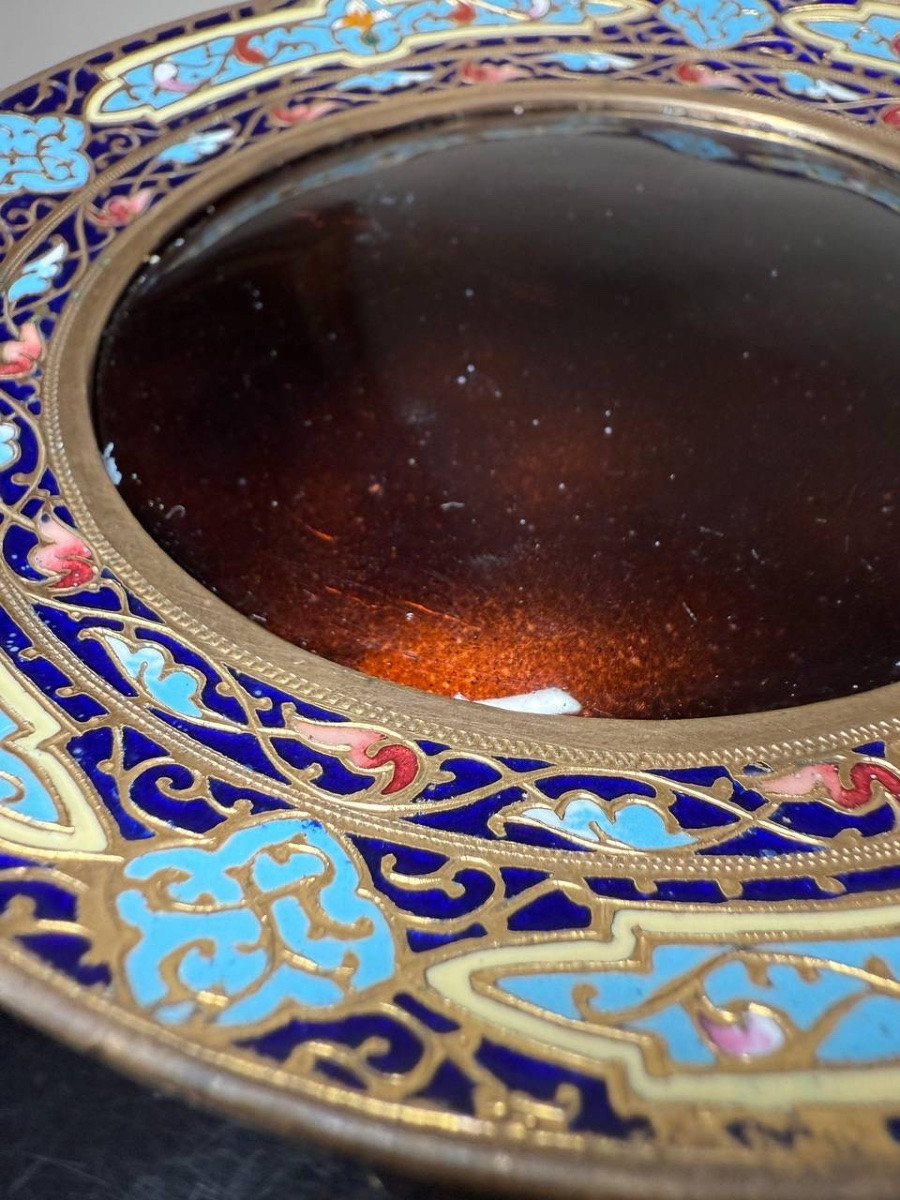 COUPE SUR PIED EN ÉMAIL CLOISONNÉ ET BRONZE-photo-3