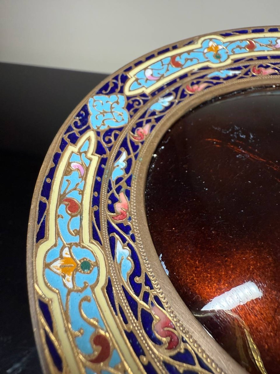 COUPE SUR PIED EN ÉMAIL CLOISONNÉ ET BRONZE-photo-4